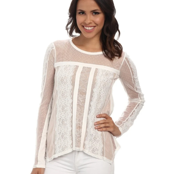BCBGMaxAzria White Lace Long Sleeve Top - Picture 1 of 7